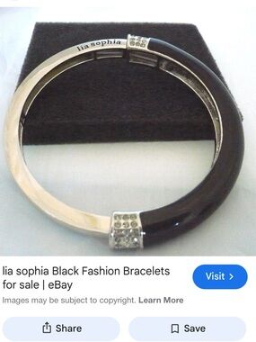 Lia Sophia Black and Silver Hinged Bangle with Crystal Accent | New
